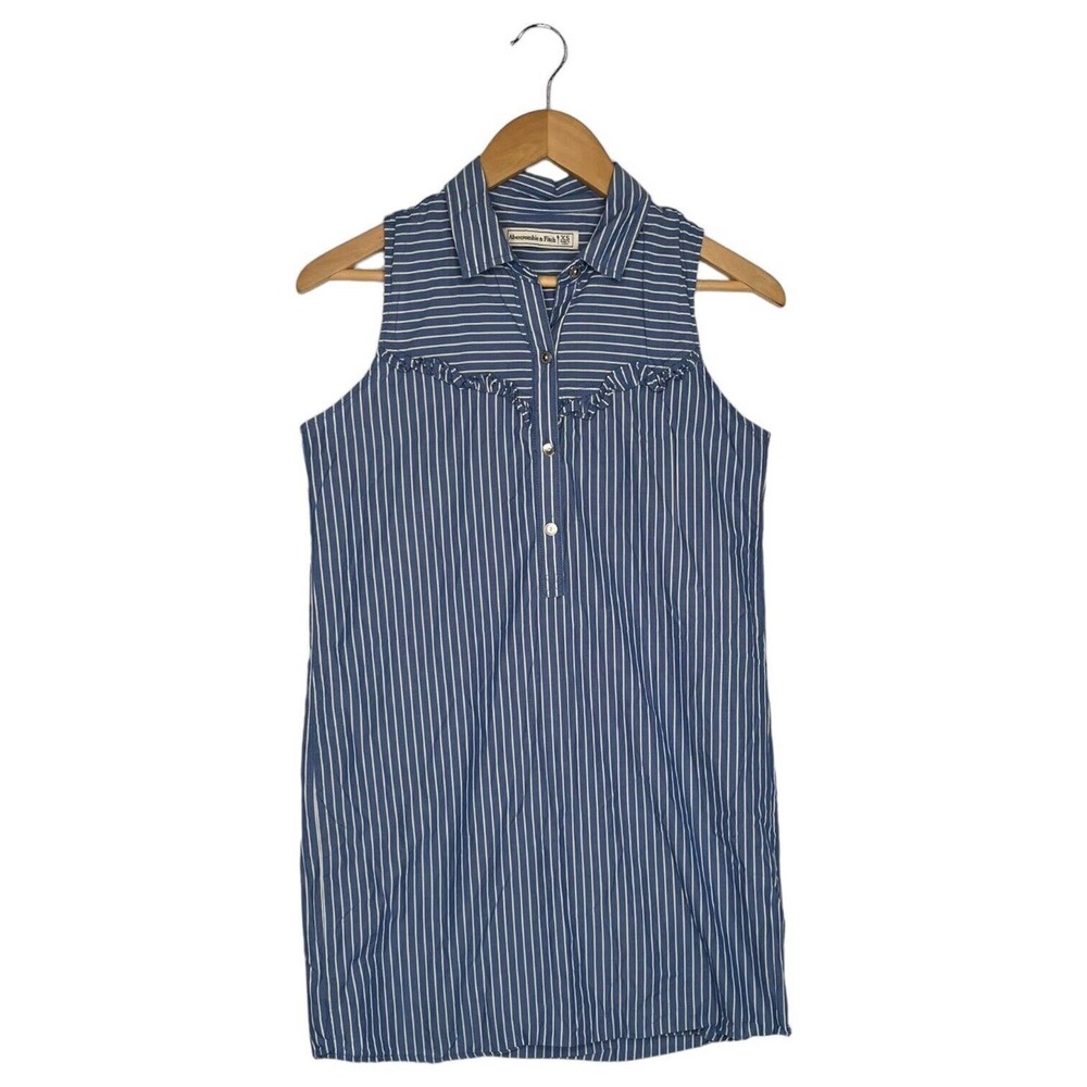 Abercrombie Fitch Dress Womens XS Sleeveless Striped Ruffle Henley Western Blue